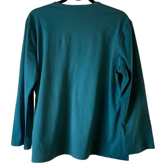 Nicki Nicole Miller Women's XXL Teal Blue Blouse Long Sleeve Center Jewel - Picture 9 of 11